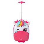 Maxmass 16" Kids Carry On Luggage, Hard Shell Cabin Suitcase with 2 Flashing Wheels and Telescoping Handle, Children Rolling Travel Trolley Case for Boys Girls (Pink Horse)