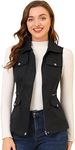 Allegra K Women's Zip Up Jacket with Pockets Sleeveless Anorak Utility Vest Black Small