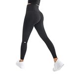 GymCope Leggings for Women with High Waist, Yoga Pants with Waistband Pocket for Women, Tummy Control and Butt Lifting Leggings Women, Black Tights with Reflective Logo, Black, Medium