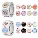 Tecokart® 1000 Pcs Thank You Stickers, 2 Rolls 16 Kinds of Pattern Label Cute Stickers, Suitable for Kids Bonus Stickers Cake Baking Sealed Stickers Wedding Flowers Party Gift Decorations