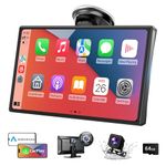 Carplay Screen for Car, 9 Inch Portable Wireless Carplay Screen with 4K Dash Cam, 1080P Rear Camera, Android Auto Car Stereo with with 64GB TF Card, MirrorLink, AUX/FM, Siri, Navigation, Auto Dimming