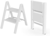 WOA WOA Step Ladder, Widen Pedals Foldable Step Stool, Lightweight Aluminum Ladder, Easy to Move Around, Anti-Slip Foot Stepladder for Household, Fold Thin & Space Save, 300 lbs Load (2 Step, White)