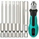 K Kwokker 7PCS Metric Hex Head Allen Wrench Drill Bits with Mini Handle Screwdriver, 75mm Long 1/4 Inch Hex Shank Magnetic Screwdriver Bits, Allen Key Screwdriver Set for Assembling Furniture