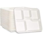 10 Inch Heavy-Duty Plates [125 Pack] 5 Compartment Disposable Sugarcane Paper Party Plates