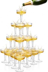 Champagne Tower 24 Piece 4Tier Plastic Coupes Set 7oz Clear Reusable Flutes