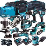 Makita 18V Li-Ion Cordless 10pcs Monster Power Tool Kit with 4 x 5.0Ah Batteries & Charger in Bag, Case - Tool Set - Combo Kit - 18V Cordless Power Tool Kits - Mega Power Tool - Makita kit