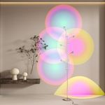 TACAHE RGBW Halo Projector Floor Lamp - 4000K LED with Replaceable Color Filters - Light and Shadow Mood Light - Multi-Head Ambient Decor Lighting for Bedroom, Living Room - 73" - 12W - Chrome