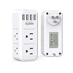 EyGde Multi Plug Outlet Extender with USB Ports Power Bar Surge Protector Outlet with Rotating Plug Adapter 6 Outlet Splitter 3 Prong 4 USB Ports Multiple Outlet Wall Plug Expander for Home Travel