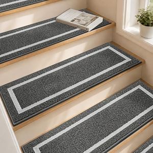 COSY HOMEER Soft Stair Treads Non-Slip Carpet Mat 28inX9in,10pcs Black