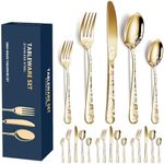 20pcs Stainless Steel Flatware Set, Unique Flower Pattern Silverware Set Service for 4 People, Golden Cutlery Set with Knives/Forks/Spoons, Mirror Polished Utensil Set for Kitchen, Dishwasher Safe