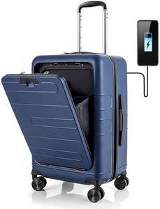 Costway 20” Carry-on Luggage, Lightweight PC Hardside Suitcase w/Double TSA Lock, Spinner Trolley for Luggage with Front Compartment, USB Charging Port & Adjustable Handle (Dark Blue)