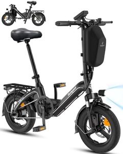 Bodywel T16PRO Mini E Bike 14 Zoll faltbar Elektrofahrrad 250W 36V/10AH Akku mit APP Funk für Herren Damen,Reichweite Max 45 km (Schwarz+Rückpacktrager)