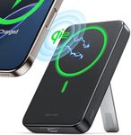 RORRY for Magsafe Battery Pack, Qi2 Certificated 10,000mAh Fast Charging Magnetic Power Bank, 20W USB C Portable Wireless Charger for iPhone with Foldable Stand, Compatible with iPhone 16/15/14,Black