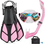 AosDero Kids Snorkeling Set Adjustable Swimming Kids Flippers+Panoramic Snorkel Mask+ Dry Snorkel Tube+ Travel Bags Suitable Snorkeling Gear for Kids,Juniors,Age 5-14