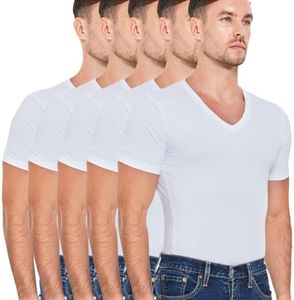 All Citizens Sweat-Wicking High V Neck Undershirts for Men - Premium Mens Undershirts, Soft, Breathable, Stays Tucked, Pack of 5, White, X-Small