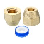 PATIKIL 1/4" Brass Flare Nut, 2pcs SAE 45 Degree Copper Flare Tube Fitting Brass Pipe Fitting for Air Conditioner Copper Pipe Extension Water Gas Line, Matte