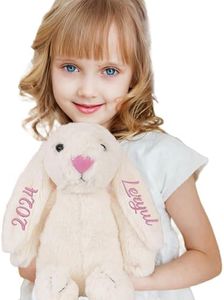 ROSLILY Personalized Easter Bunny Rabbit Embroidered Kids Name Plush Bunny Rabbit Stuffed Animal Easter Basket Essentials for Baby Boy Newborn Baby Shower