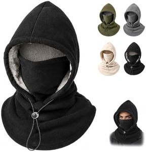One Piece Flannel Warm Mask Hat, 3-in-1 Winter Fleece Balaclava, Black | Double Layer Fleece Hooded Hat, Winter Scarf Hood for Men and Women, Face, Ear and Neck Cover for Outdoor Use