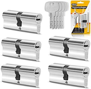 GERCAR Lot de 5 cylindres de serrure à fermeture identique - 5 cylindres profilés 35/35 avec 25 clés - 70 mm - Double cylindre - Serrure à cylindre à fermeture identique - Longueur : 70 mm, A : 35 B :