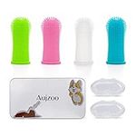 Aujzoo Dog Toothbrush Set (4 Packs), 360º Pets Teeth Cleaning Toothbrush for Dogs Cats Dental Care, Silicone Finger Teeth Brush