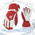 Vgo... Warm Ski Gloves for Women -20℃/-4°F or Above,Cow Leather Winter Snow Gloves,Outdoor Waterproof Gloves(Size M,Red,CA2476FLWP)