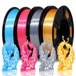 Eono 3D Printer Filament Bundle Multicolor PLA Filament 1.75mm Silk PLA Filament 4 Color Pack 4x250g (Gold, Silver, Pink, Blue) Shiny PLA Filament for 3D Printer & 3D Pen.