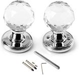 65mm Crystal Large Door Knob VIRILL Glass Door Handle Clearwith DIY Screw Set for Interior Bedroom Living Door（One Pair)