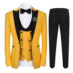 Cloudstyle Mens 3 Piece Suit Contrast Colour Fashion Coat Single Breasted Vest Jacket Pants Sets, 2- Yellow, XL