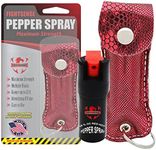 FIGHTSENSE Self Defense Pepper Spray - 1/2 oz Compact Size Maximum Strength Police Grade Formula Best Self Defense Tool for Women W/Leather Pouch Keychain (Red Snack)