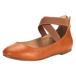 DREAM PAIRS Women's Ballet Flats Comfortable Fashion Elastic Ankle Straps Mary Jane Shoes,Size 10,Tan/Pu,Sole_Stretchy