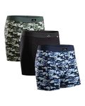 DANISH ENDURANCE 3 Pack Men's Cotton Boxer Shorts, Stretchy Soft, Classic Fit Underwear, Trunks, Multicolour (1x Army, 1x Black, 1x Camouflage), L