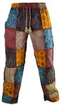 Gheri Paisley Patch Cotton Hemp Printed Casual Funky Striaght Trousers, L, Multicoloured