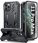 FNTCASE for iPhone 11 Pro-Max Case: Rugged Shockproof Protective Cases with Kickstand - Heavy Duty Dual Layer Military Grade Drop Proof Protection Cell Phone Cover (Black)