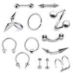 ONE POINT COLLECTIONS 42 pcs Stylish Piercing Stainless Steel Body Jewelry Set for Women and Men For Lip, Tongue, Eyebrow, Nipple, Belly-Button, Nose Piercings Piercing Art