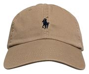 POLO RALPH LAUREN Mens Polo Sports Pony Logo Hat Cap, Khaki (Black Pony), One Size