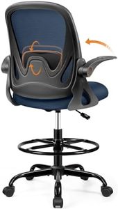 Drafting Chair Tall Office Chair with Flip-up Armrests, Adjustable Height, Enhanced Lumbar Support Ergonomic Rolling Stool, Back Support, Adjustable Foot Rest Ring for Standing Desk Navy