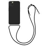 kwmobile Crossbody Case Compatible with Apple iPhone 13 Case - Clear TPU Phone Cover w/Lanyard Cord Strap - Black/Transparent