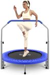 SereneLife 40" Foldable Mini Trampoline - Compact Fitness Trampoline for Kids Adults, Exercise Rebounder with Foam Handle, Indoor/Garden Workout Equipment, Max Load 150/220 lbs