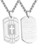 Kalanophel Basketball Cross Dog Tag Necklace for Son Boys Men Stainless Steel Bible Verse Pendant Chain Communion Confirmation Religious Baptism Sports Jewelry Gifts 24 Inch, Stainless Steel, No