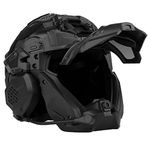 CZMYCBG Multicam Airsoft Paintball Tactical Helmet with Full Face Protective Mask Built-In HD Headset and Anti-Fog Fan Adjustable Outdoor Military Gear,Black