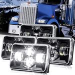 BLIAUTO 4x6 LED Headlights Dot Approved Rectangular High Low Sealed Beam 4PCS 60W Projector LED Headlight H4651 H4652 H4656 H4666 H4668 H6545 H4642 for Truck Kenworth Peterbilt FREIGHTLINER