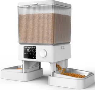 Oneisall 5L Distributeur Croquettes Chat Automatique 2 Bols - Mangeoire à Un Bouton Fonctionnement Facile, Blanc