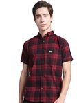 Majestic Man Men Cotton Checkered Half Sleeve Casual Regular Fit Shirt (X-Large, Maroon)