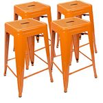 UrbanMod 24 Inch Bar Stools for Kitchen Counter Height, Indoor Outdoor Metal, Set of 4,Orange