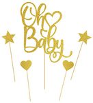 SVM CRAFT® Oh Baby Cake Topper - Smash Cake Topper, New Baby For Photo Booth Props, Glitter Cake Decorating Supplies, Baby Shower Favors For Gold Cake Topper, Oh Baby Sign (Oh Baby)