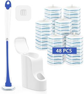 JEHONN Disposable Toilet Brush with 48PCS Wand Cleaner Refills, Wall Mounted Toilet Bowl Brush Holder Set, Bathroom Cleaning System for Sink Bathtub Wash Basin (Blue)