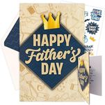 Decorably Laser-Engraved Wooden & Gold-Foiled Happy Fathers Day Card for Dad with Die-Cut Greeting, 5x8in Father's Day Card for Dad with Envelope & Stickers, Step Fathers Day Card with Printed Message