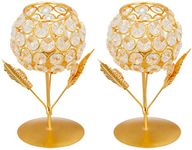 Amazon Brand - Solimo Gold Plated Crystal Candle Holder - Decorative Tea Light Stand Votive for Home decor (Set of 2)