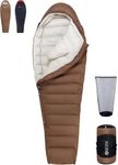QEZER Winter Sleeping Bag for Adults, Lightweight Down Sleeping Bag -20 Degree C for Cold Weather Camping and Mountaineering Outdoor with 660 FP Duck Down (700g down, Coffee)