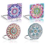 Linkstyle 4Pcs Diamond Art Painting Compact Mirrors, DIY Pocket Makeup Mirror with Mandala Diamond Art Cover, Portable Travel Handheld Folding Small Mirror Crafts Gifts for Kids Women Girls